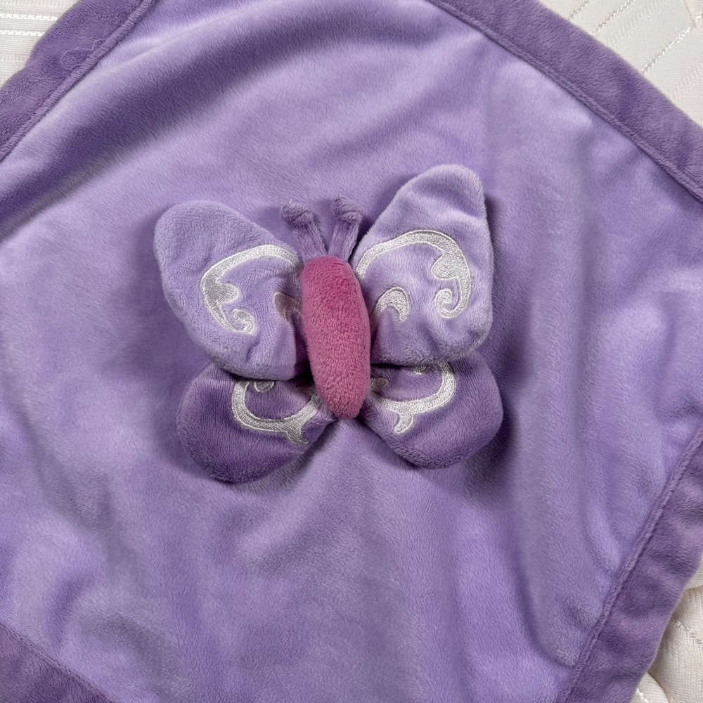 Tiddliwinks Purple Butterfly Security Blanket Lovey Plush Satin Trim 14"x14"